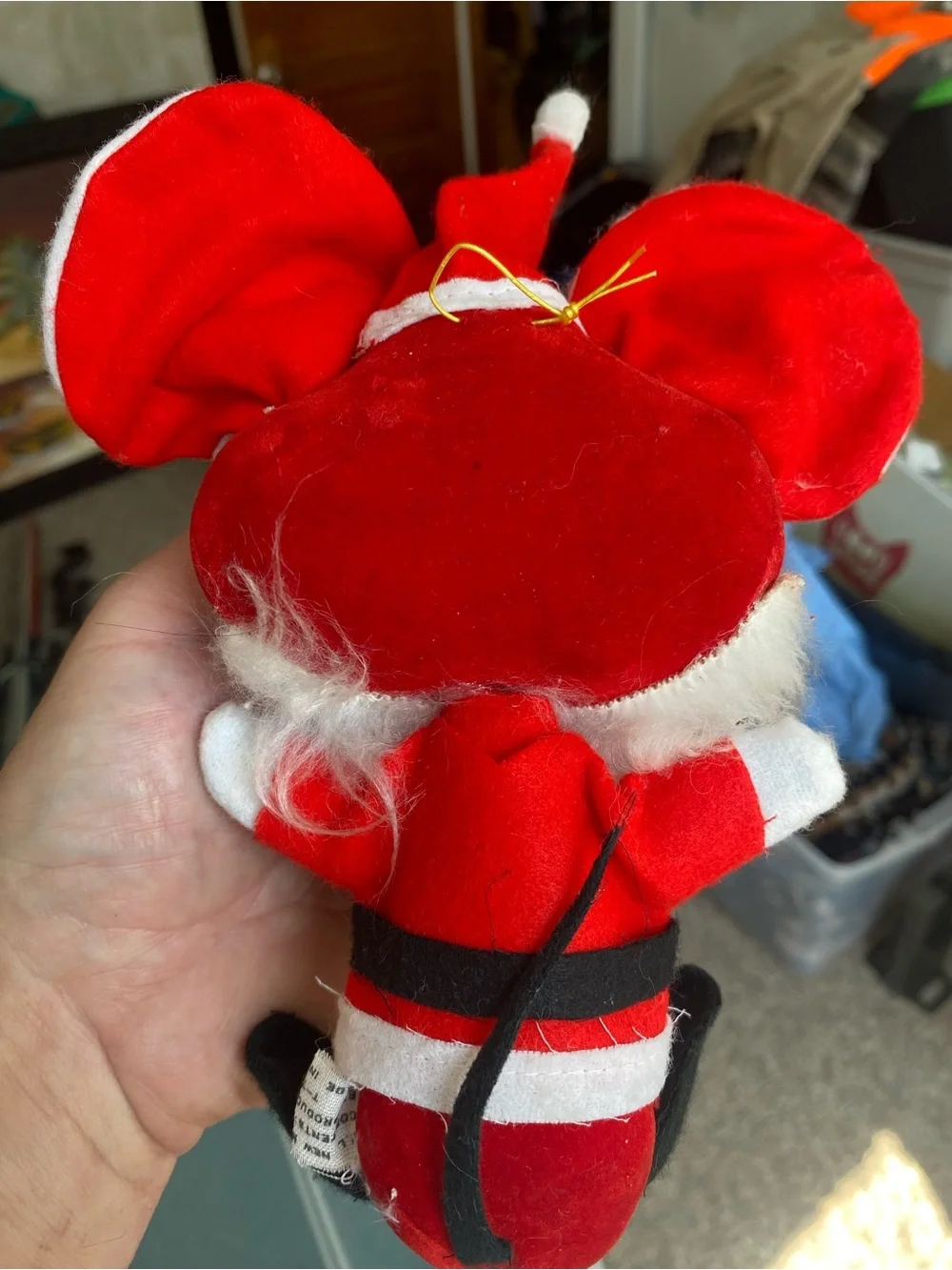 Vintage Santa Mouse 8” Posable Big Ears Mouse Felt And Fur MCM Japan